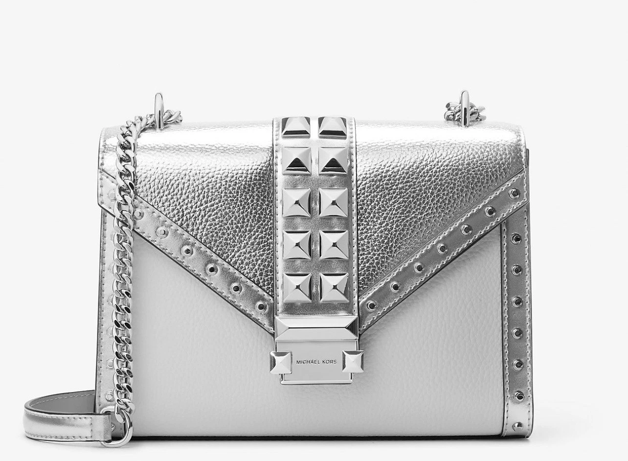 Whitney Medium Studded Shoulder Bag White & SilverCrossbody